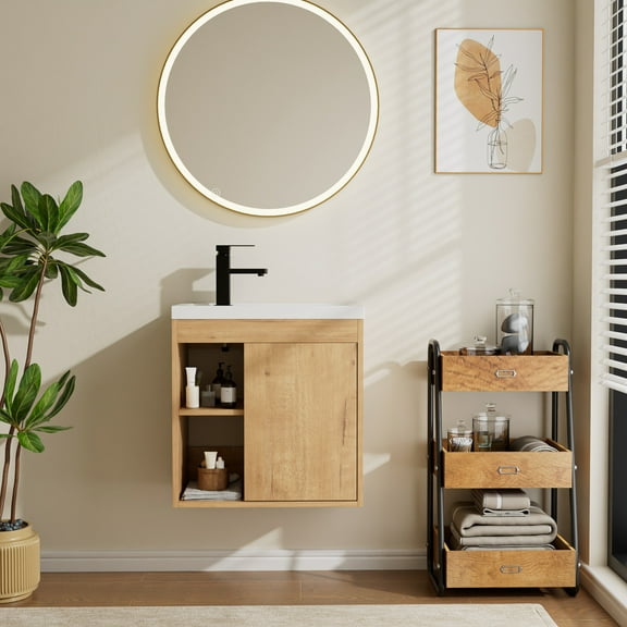 Eclife 20" Wall Mounted Small Bathroom Vanity with Integrated Sink, Faucet, Drain