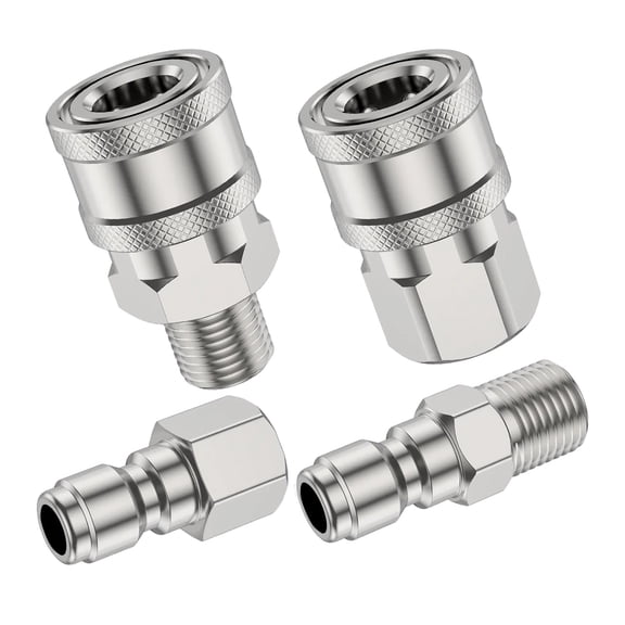 KALOVELINDE 4 Piece 1/4Inch Stainless Steel Connect Pressure Washer Adapter Fitting for Hose Pipe Replacement Accessory