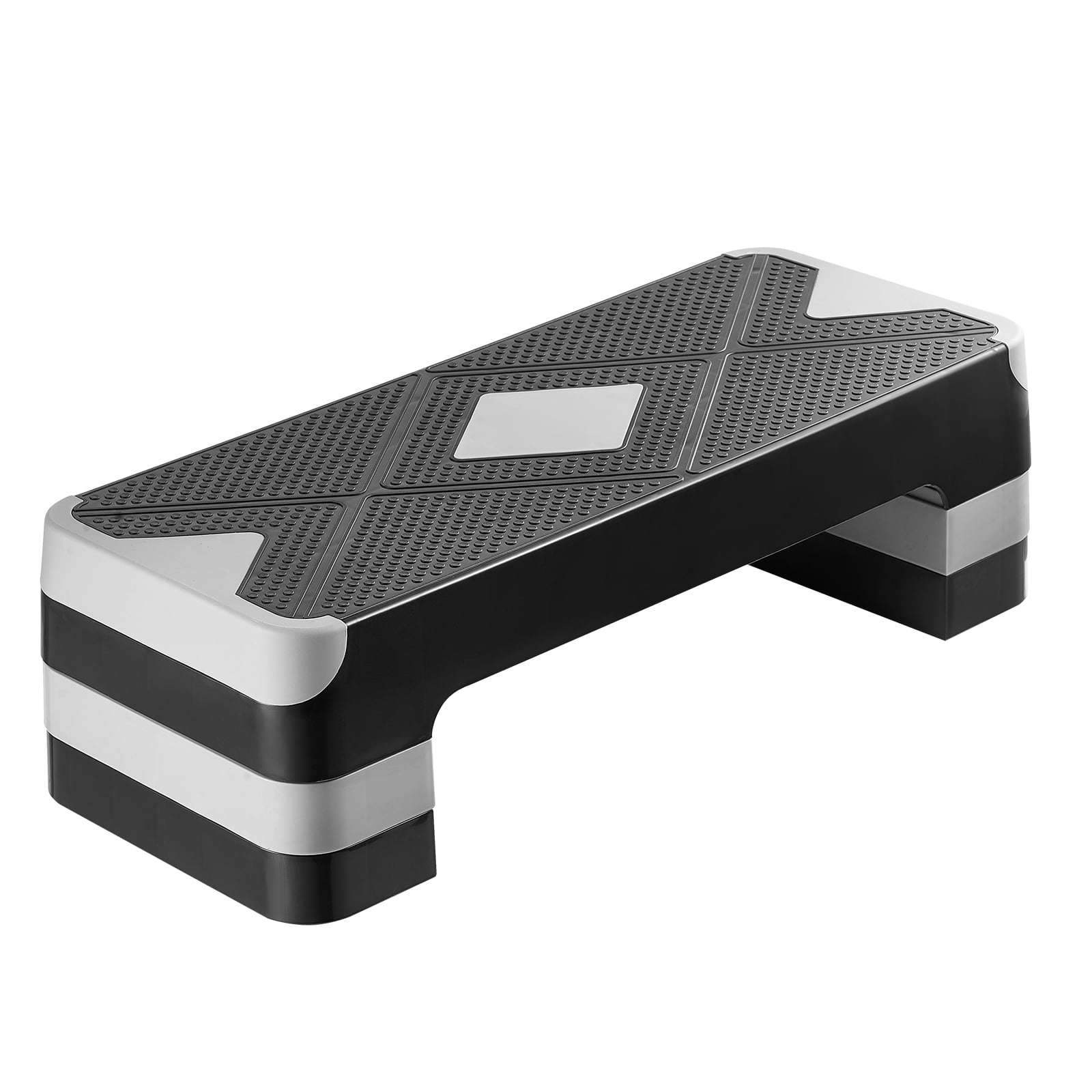 KFFKFF Aerobic Exercise Step Platform, 28-Inch Workout Stepper, Adjustable Height Fitness Training Deck with 4 Risers, Non-Slip Surface Bench for Cardio and Strength Workouts, Gray