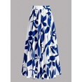 thumbnail image 3 of Womens Blue And White Leaf Print High Waist A-Line Maxi Skirt, Flowing Summer Holiday Skirt, 3 of 8