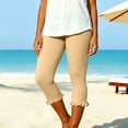 thumbnail image 4 of Women's Solid Color Ruffle Hem Capri Leggings Elastic Waist Breathable Yoga Casual Pants for Summer Khaki XL(XL), 4 of 7