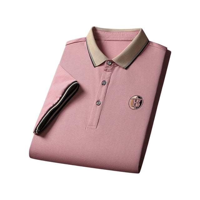 Camisa de manga corta para hombre, camisas de moda informales con solapa que absorben el sudor, camiseta para hombre Rosa M