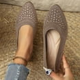 thumbnail image 2 of Khaki Women Fashion Fly Knit Breathable Slip On Flat Shoes Rhinestone Pointed Toe Design Spring Summer Casual Comfort, 2 of 9