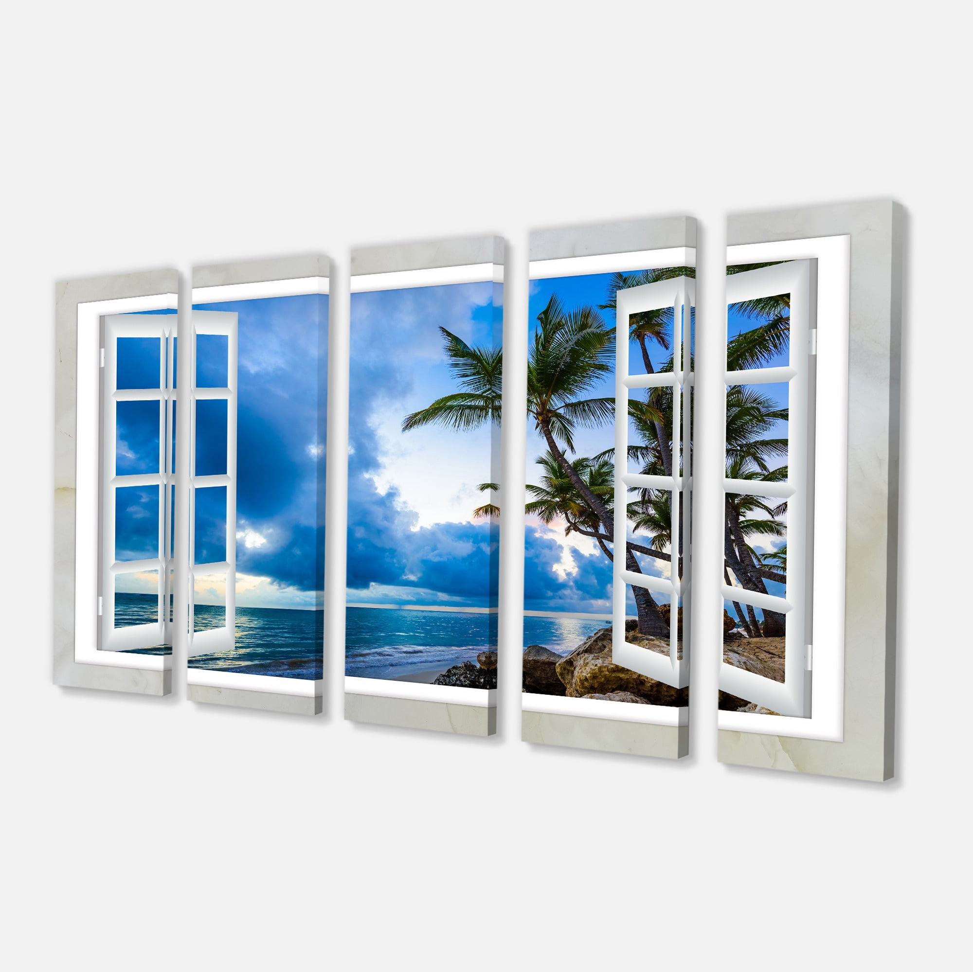 Designart 'Window Open to Cloudy Blue Sky ' Oversized Landscape Wall Art Print