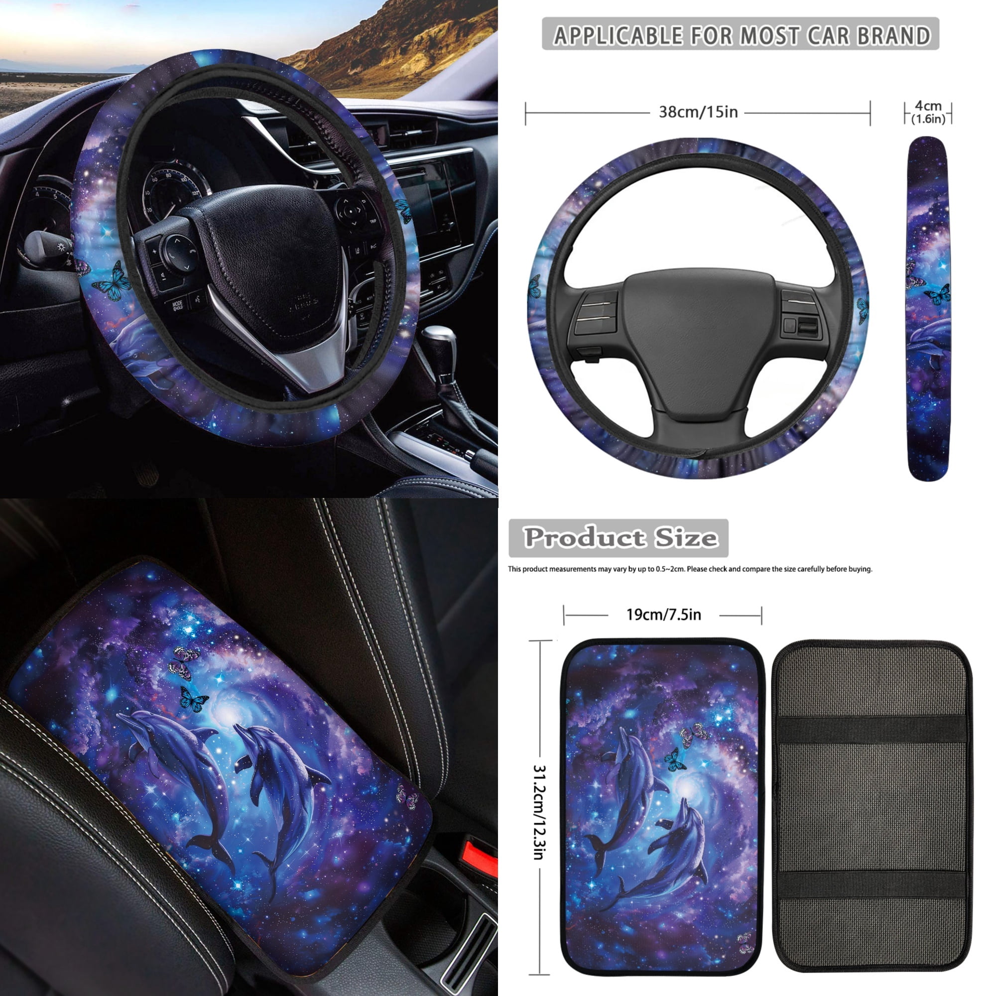 Jeiento Dolphin 17 Pcs Car Interior Sets, Car Seat Covers Full Set with Floor Mats Carpets Arm Rest Cover Seat Belt Cover Galaxy Sky Coaster, Universal Fits for Most Cars Truck SUV Sedan