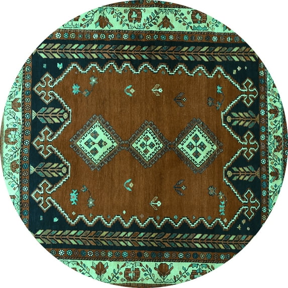Ahgly Company Machine Washable Indoor Round Persian Turquoise Blue Traditional Area Rugs, 3' Round