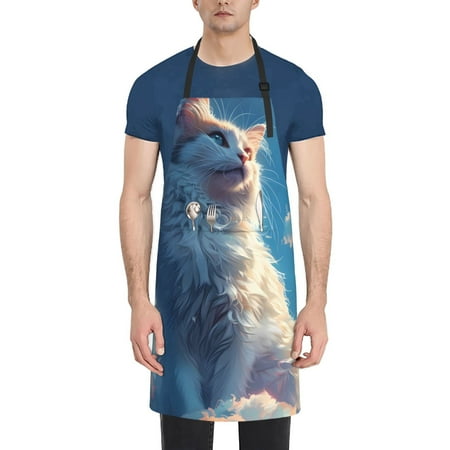 

Coaee Clear Sky Blue Cat for Waterproof Apron for Unisex Adult with Adjustable Bib Apron