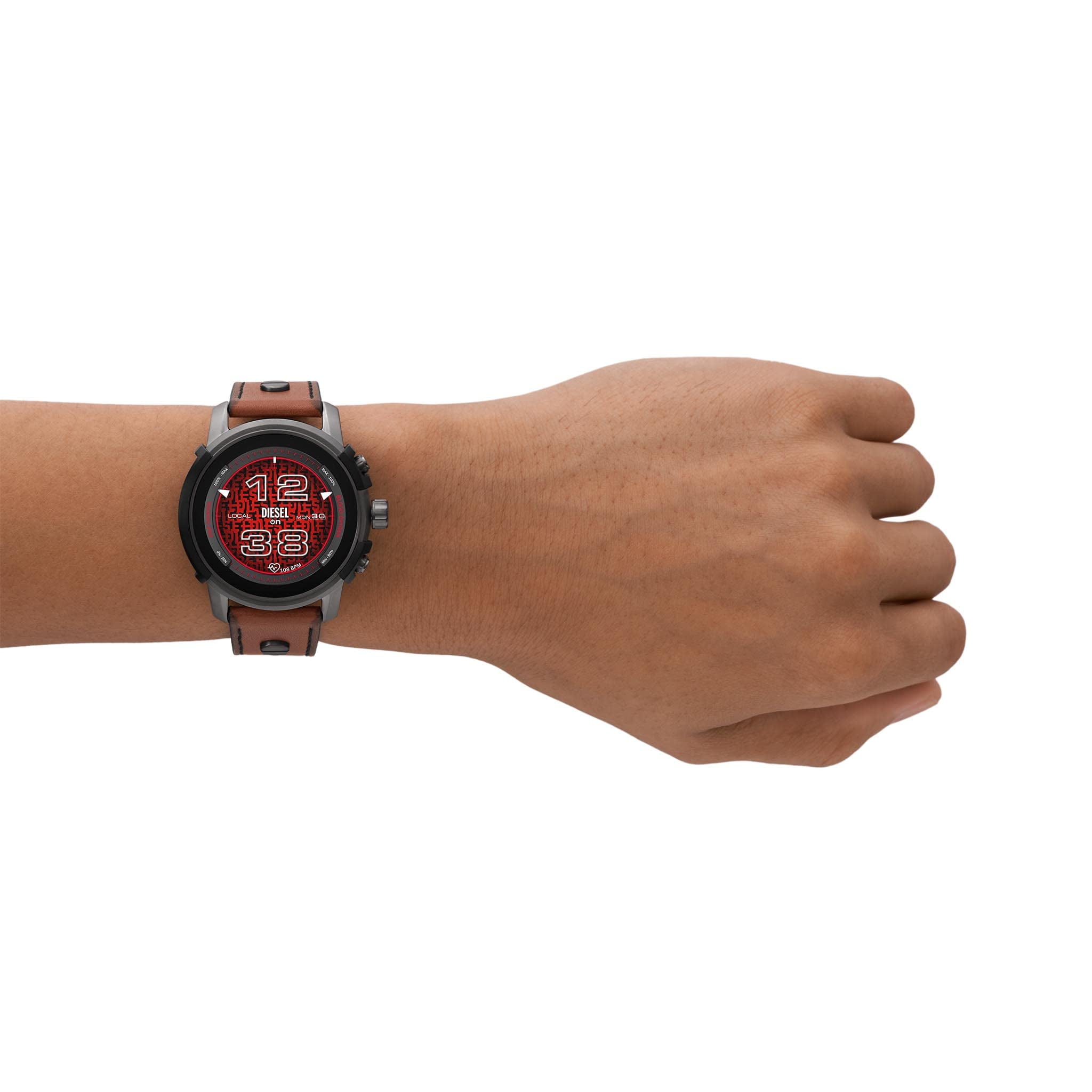 Diesel DZT2043 Griffed Gen 6 Brown Leather Strap Mens Alexa GPS 