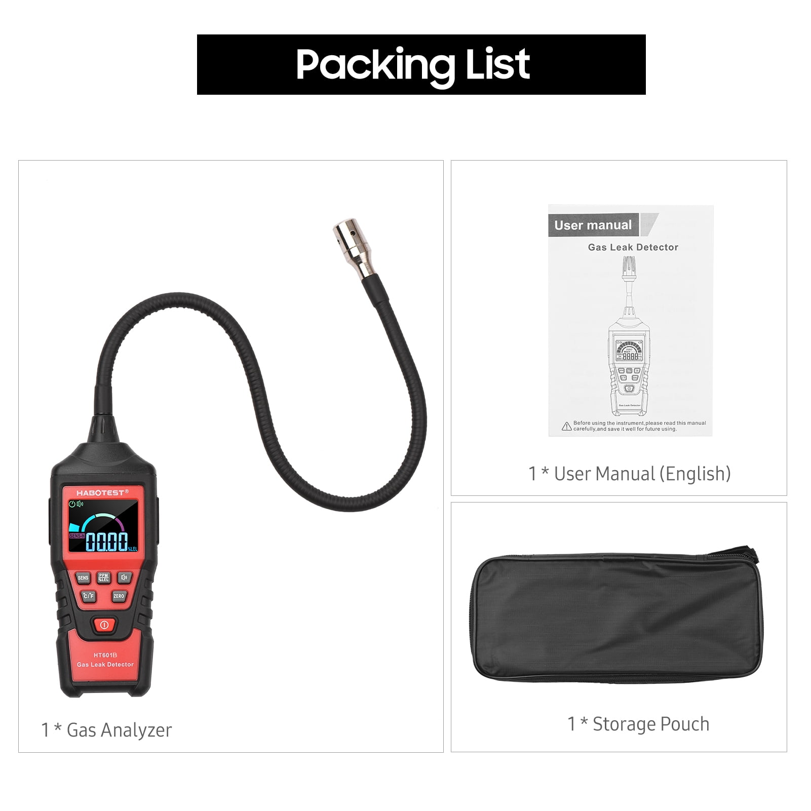 Habotest Portable Gas Analyzer Ht601A Household Gas Leak Detector