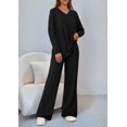 thumbnail image 4 of PRETTYGARDEN 2 Piece Lounge Sets for Women Fall Outfits Casual Knit V Neck Long Sleeve Tops Wide Leg Pants Matching Set, 4 of 8