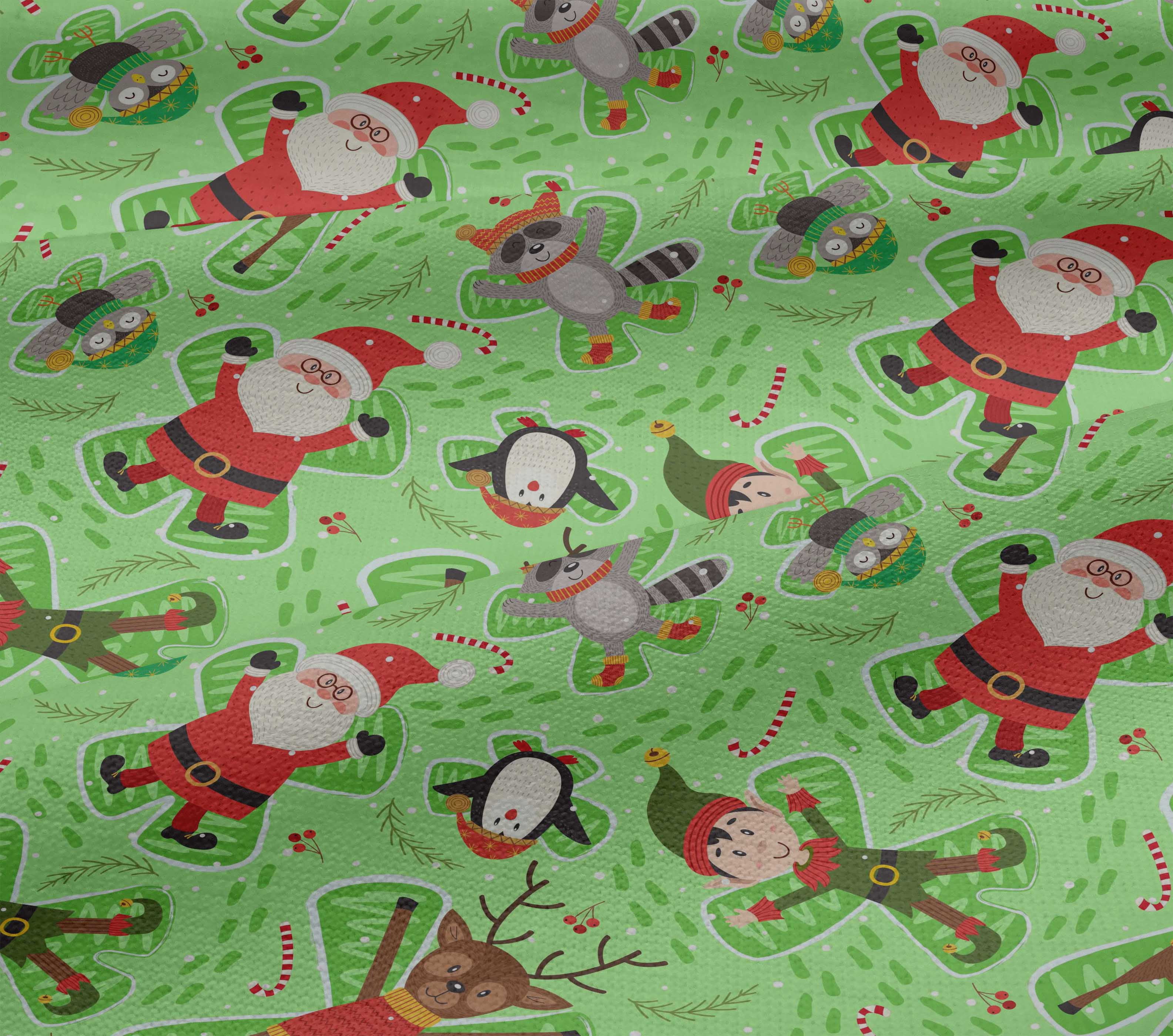 oneOone Viscose Jersey Lime Green Fabric Cartoon Animal|Candy Stick & Santa Christmas Sewing Craft Projects Fabric Prints By Yard 60 Inch Wide
