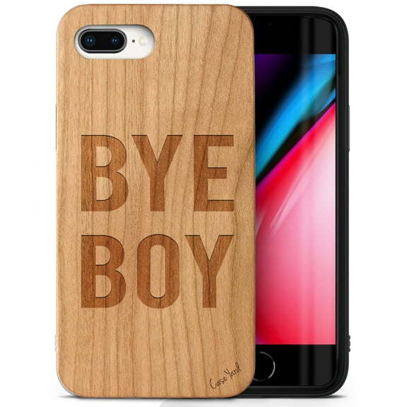 Case Yard Wooden Case Outside Soft TPU Silicone, Slim Fit Shockproof Wood Protective Phone Cover for Girls Boys Men and Women, Supports Wireless Charging Bye Boy Design case for iPhone-8-Plus