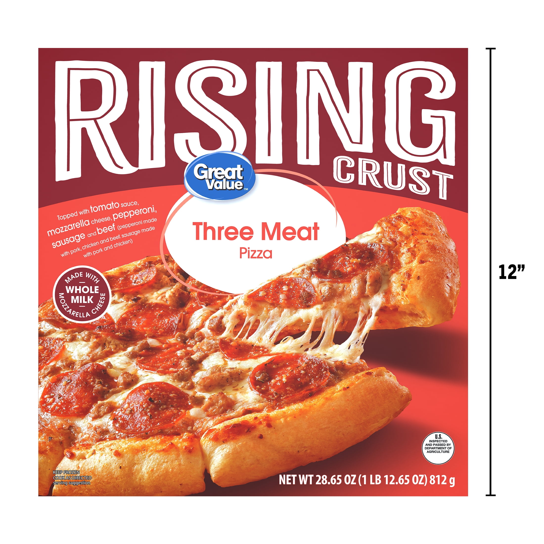 Great Value Rising Crust Three Meat Pizza, 28.65 oz (Frozen)