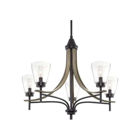 25" 5-Light Modern Farmhouse Chandelier Clear Glass Shades, Gray Oak Finish