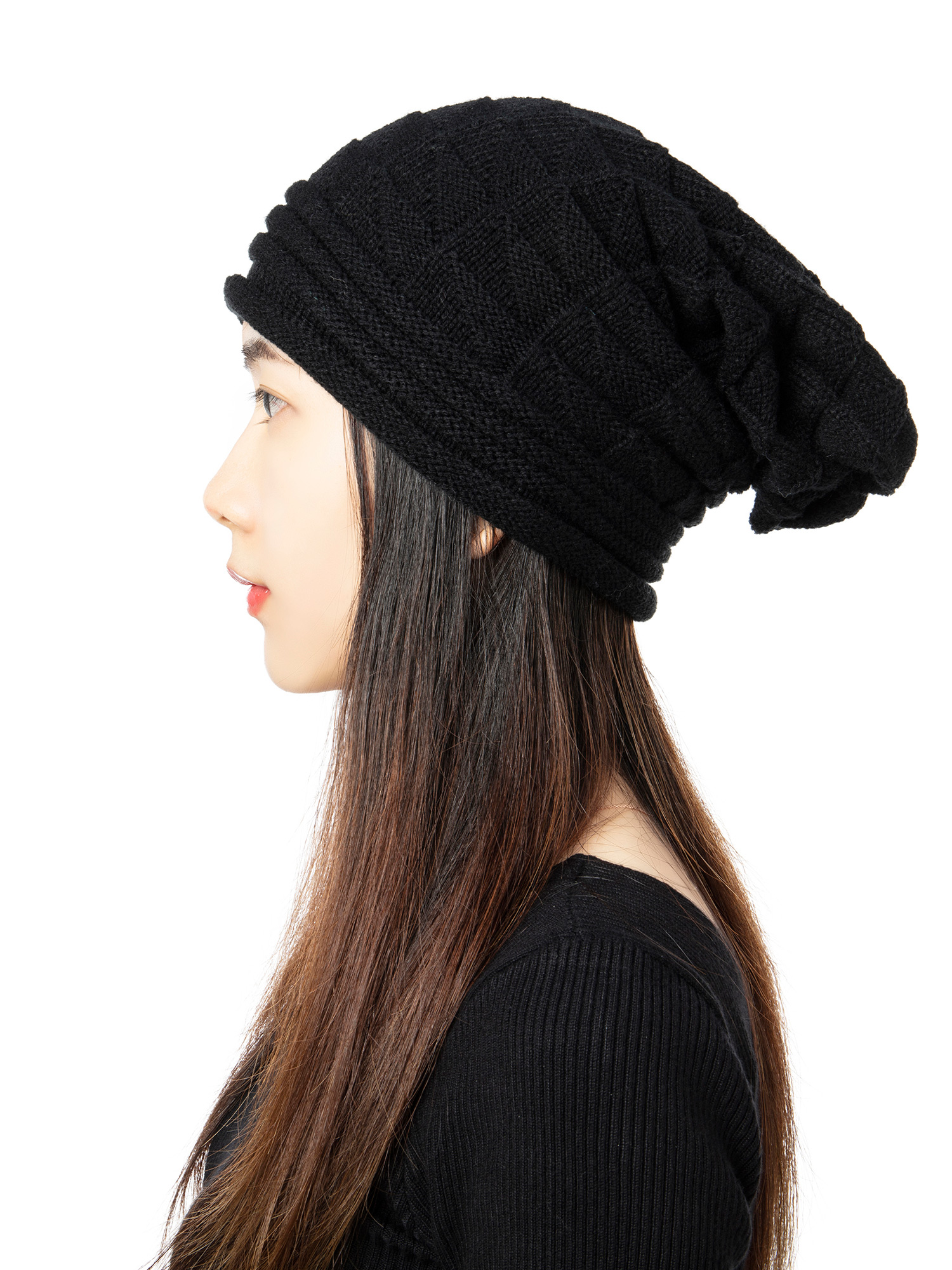 Fashion Autumn Winter Girl Beanie Hat Women Slouch Winter Knit Hip-hop Cap Beanie Baggy Hat Ski Crochet Oversized Chunky Stretchy Slouchy Beanie Hat 2 Pack - image 3 of 8