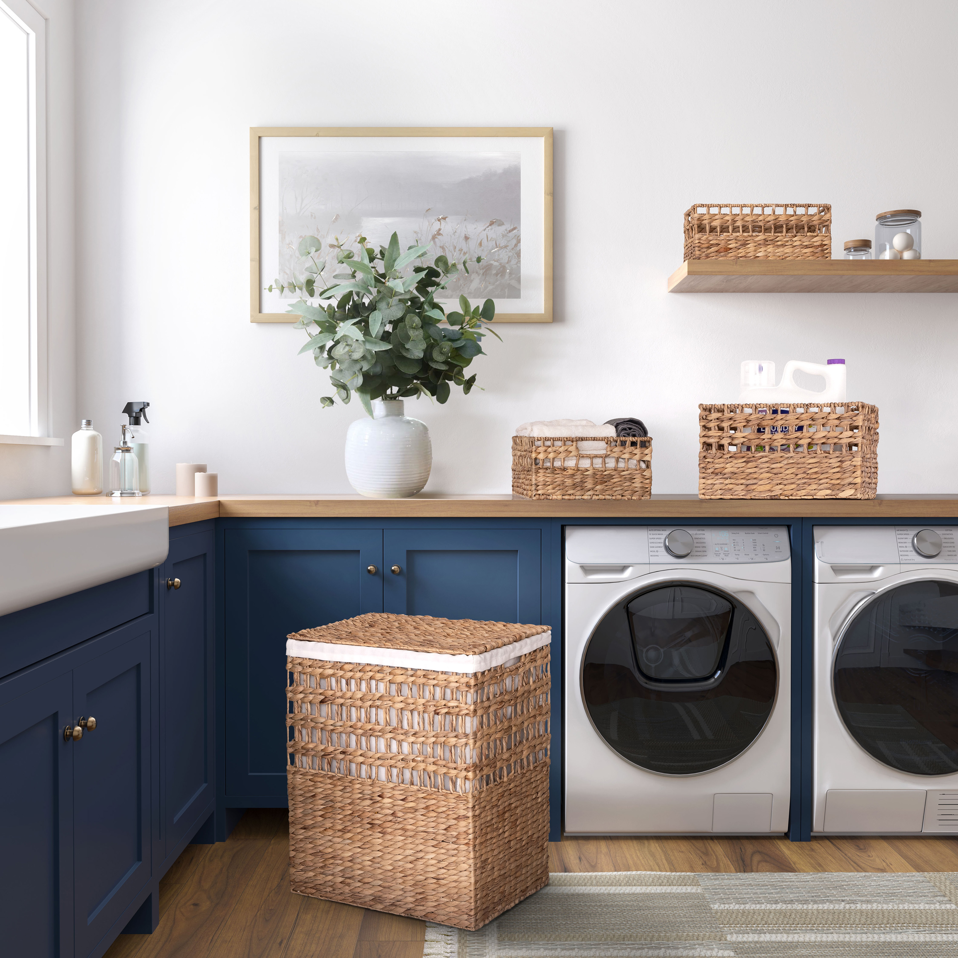 Seville Classics 4-Piece Sustainable Water Hyacinth Laundry Hamper and Basket Set