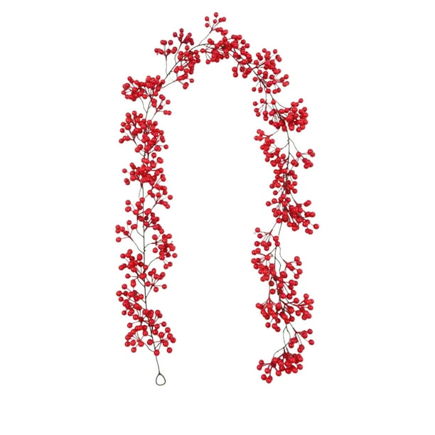 Guirnalda navideña de frutos rojos, tacto real, bayas naturales, bayas artificiales de invierno, decoración para fiestas navideñas, Año Nuevo, 2 m