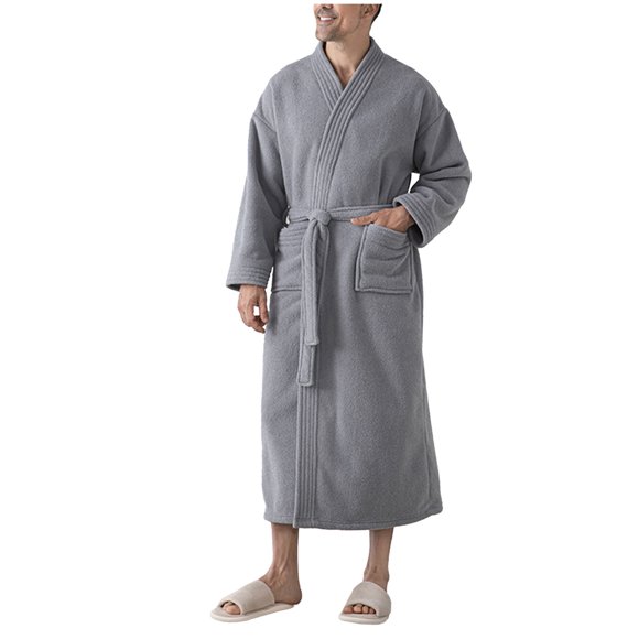 Mens Terry Cloth Kimono Robe Lightweight Soft Long Bathrobe Sleepwear Loungewear with Pockets
