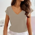 thumbnail image 4 of USSUMA Summer Tops for Women Trendy V Neck Short Sleeve Dressy Shirts Blouses Cute Basic Women's Tops Summer 2022 Solid Color Casual Tshirts Tunic Plus, 4 of 8