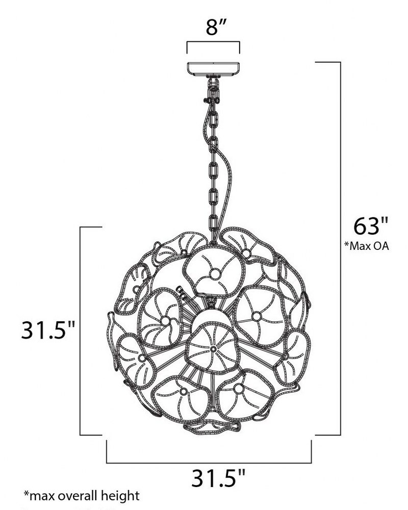 E22096-26-ET2 Lighting-Fiori-28 Light Pendant in Leaf style-31.5 Inches wide by 70.9 inches high - image 5 of 6