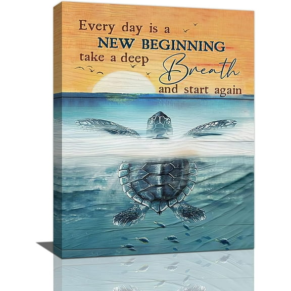 Sea Turtle Bathroom Wall Art Ocean Pictures Wall Decor Inspirational Quotes Canvas Painting Print Artwork Modern Home Decor Framed for Living Room Bedroom Bathroom12inX16in