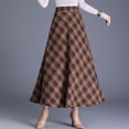 thumbnail image 2 of Women's Lattice Skirt Warm Elastic Waist Wool A-Line Pleated Tartan Winter Long Skirts, 2 of 12