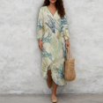 thumbnail image 4 of DISNIMO Women's Spring Dress Leaf Print 3/4 Sleeve Maxi Dresses Loose V Neck Midi Long Dress Casual Fashion Linen-Like Shift Dresses, 3XL, 4 of 6