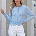 thumbnail image 6 of Women's Checkered Knit Cardigan Sweater Top with Pearl Buttons Casual Loose Fit Longline for Daily Wear Business Office and Vacation Outfits | CSEONE,Blue L, 6 of 9