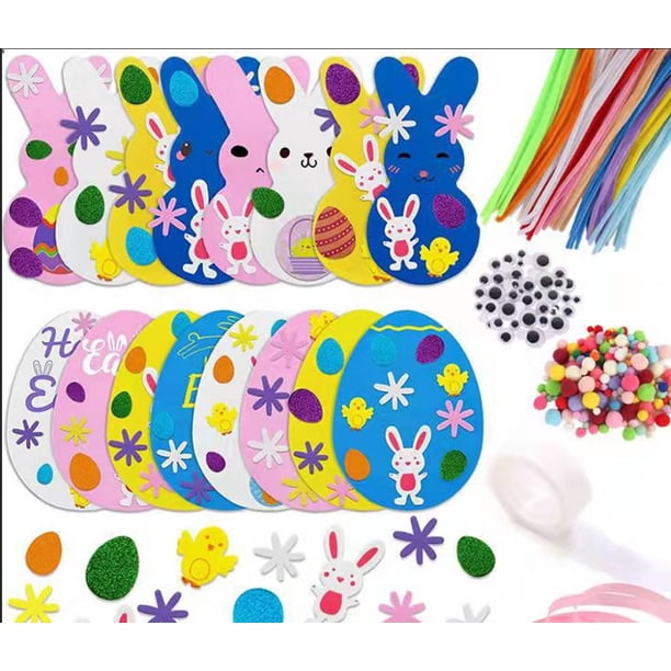 Pegatinas de espuma de Pascua con purpurina, pegatinas autoadhesivas para actividades de manualidades de niños de Pascua, pegatinas de pollito de huevo de Pascua para niños, álbumes de recortes de b