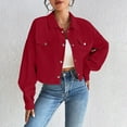 thumbnail image 4 of Breezora Women's Corduroy Cropped Shacket Button Down Plaid Long Sleeve Casual Style Modern Tops M Size Red, 4 of 7