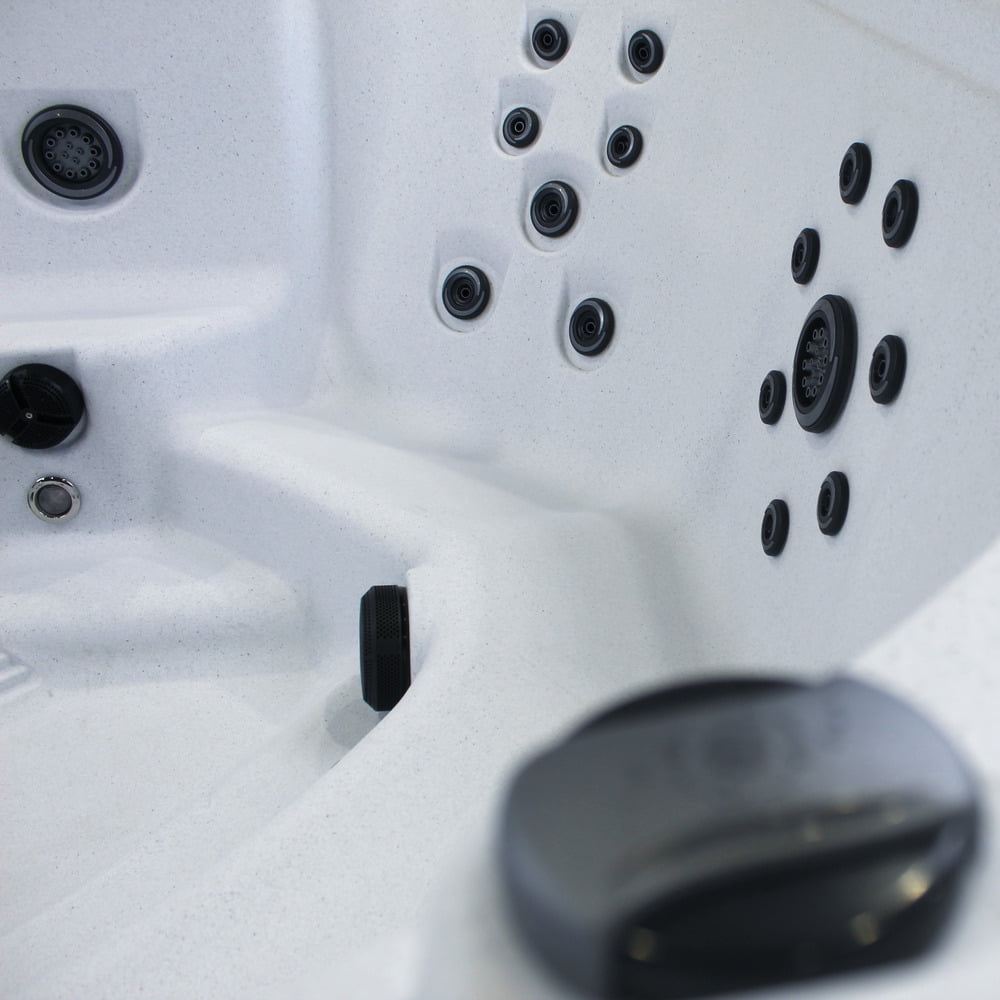 Prime 7‑Person 99‑Jet Performance Hot Tub – 240V, Stainless Steel Heater, Ozone System, Waterfall & LED Lighting (White/Mocha)