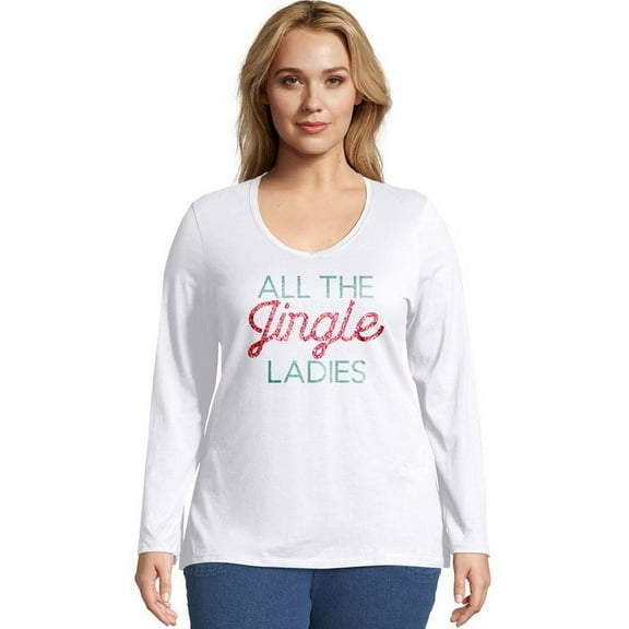 Just My Size All The Jingle Long Sleeve V-Neck Tee 3X