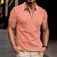 thumbnail image 3 of Striped Casual Shirt V Neck Button Business Versatile T-Shirt Top - Polyester Material, Stitching Design, Perfect for Everyday Life, 3 of 6
