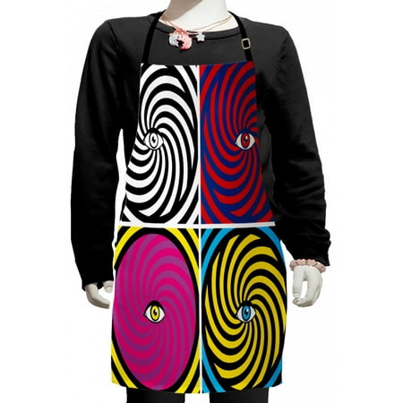 

Psychedelic Kids Apron Pop Art Style Hypnotic Design Swirling Patterns with Eye in Centre Dizzy Focus Boys Girls Apron Bib with Adjustable Ties for Cooking Baking Painting Multicolor by Ambesonne