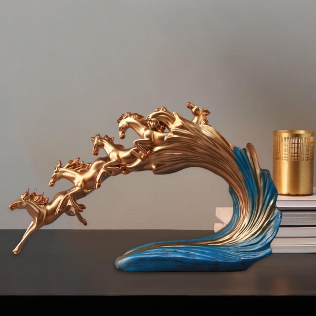Estatua de caballo, figuras de caballo, artesanías, estatua de animal realista, escultura de caballo, adornos de caballo para decoración de escritorio , oro Macarena Estatua del caballo