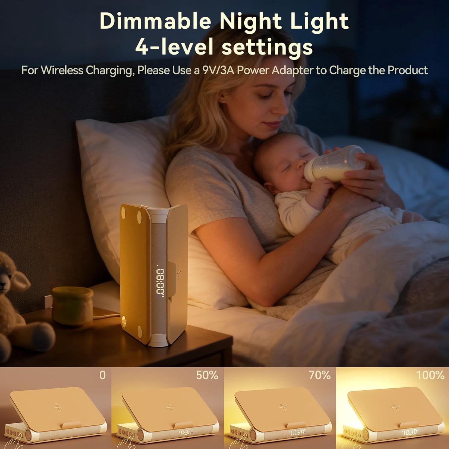 Sunrise Alarm Clock with Bluetooth Speaker, White Noise, Dimmable Lamp & Wireless Charging, Wood Grain Book Style