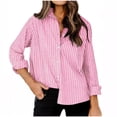 thumbnail image 5 of Ladies Button Down Shirts Striped Long Sleeve Dressy Casual Tops Relaxed Fit Lapel Blouses Office Work Wear (XL, Hot Pink), 5 of 6