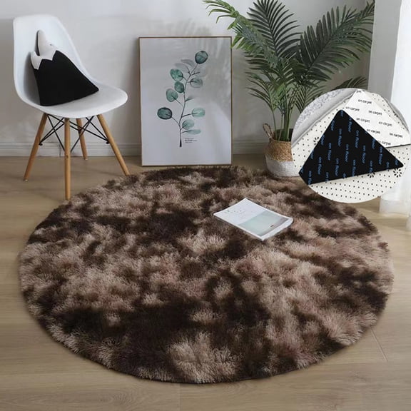 Soft Shaggy Modern Rug Round 63"x63" Brown Plush Area Rugs for Nursery Room Bedroom Fluffy Shag Circle Non-Slip Backing Floor Mat