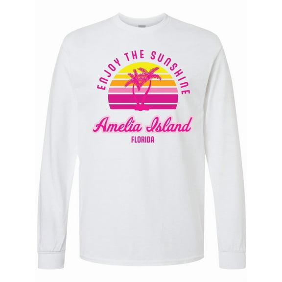 Inktastic Summer Enjoy the Sunshine Amelia Island Florida in Pink Long Sleeve T-Shirt