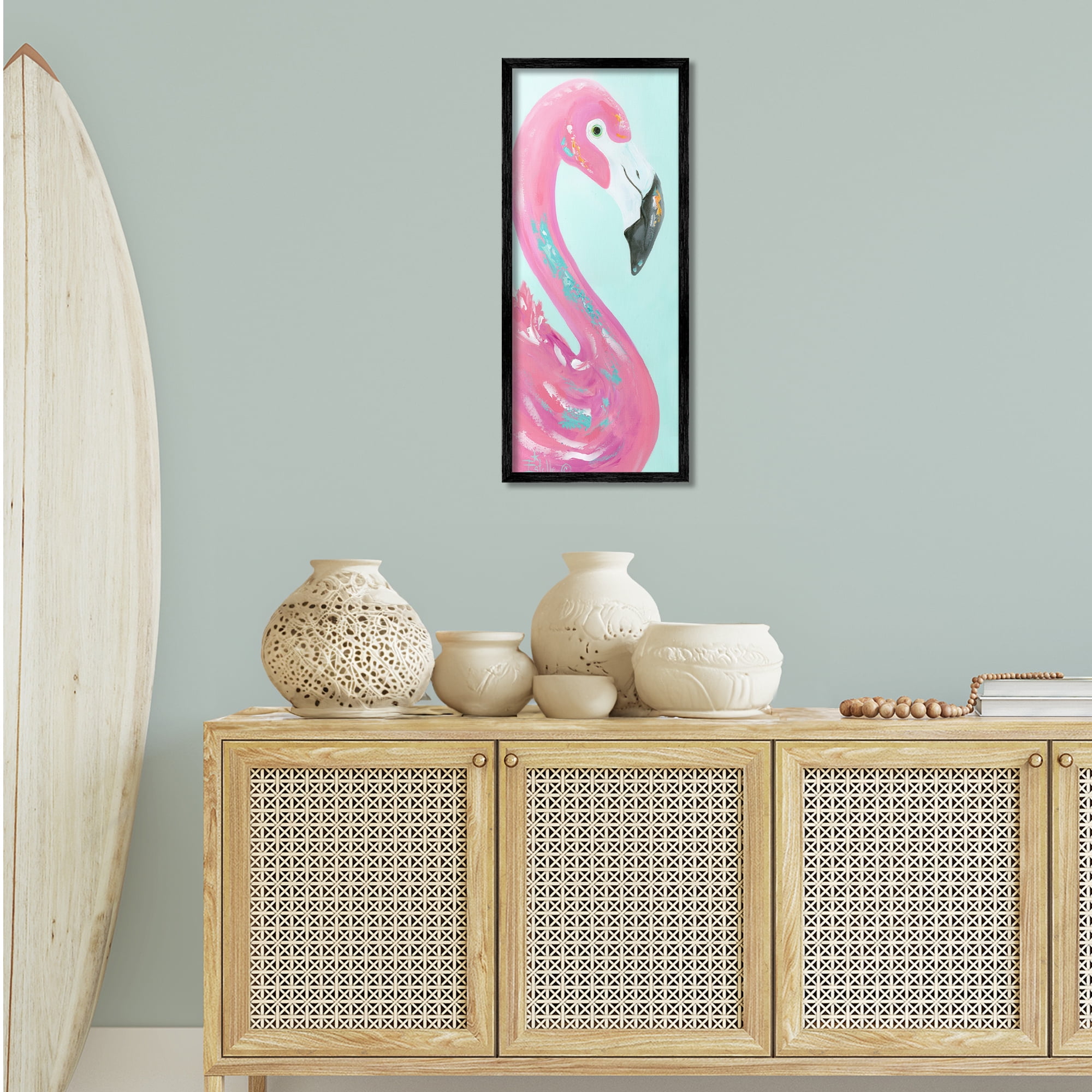 Stupell Industries Odd Flamingo Portrait Animals & Insects Painting Black Framed Art Print Wall Art, 13 x 30