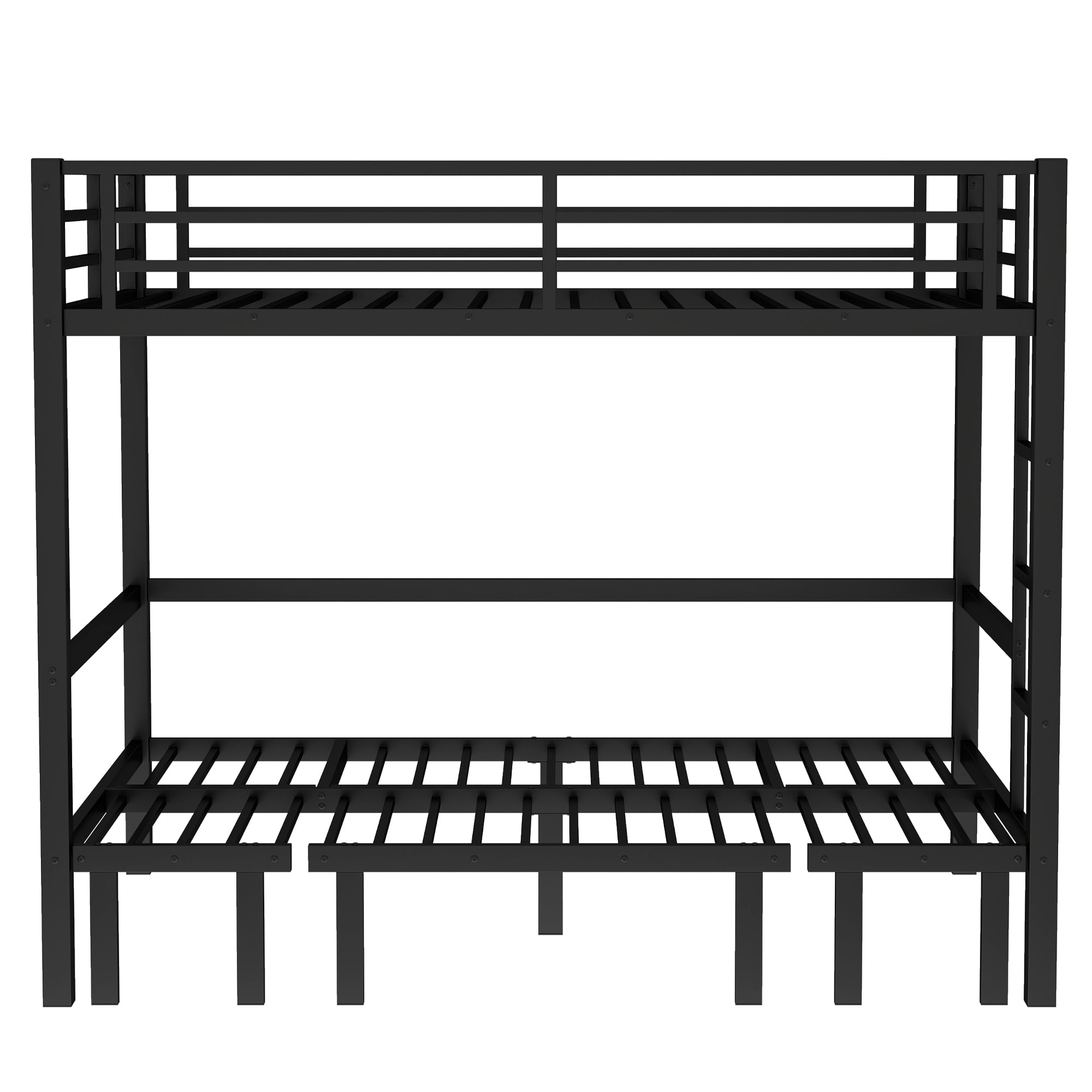 Mintazer Full Over Full Metal Bunk Bed with Pull-Out Lower Bed & Guardrails for Teens Adults Bedroom Dorm, Black