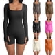 thumbnail image 3 of Women Ribbed Knit Jumpsuits Long Sleeve Square Neck Bodycon Jumpsuit, 3 of 7