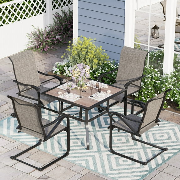Sophia & William 5-piece Patio Dining Set with Wood-like Table and C-spring Motion Chairs for 4-person