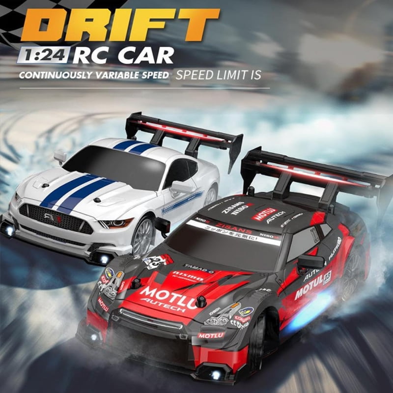 ATJIA RC Drift Car 1:24 Scale 4WD 2.4GHz 30KM/H High Speed Racing Sport Toy Car with LED Lights Racing and Drift Wheels