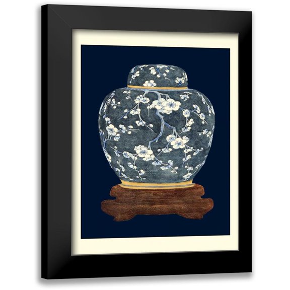 Vision Studio 12x14 Black Modern Framed Museum Art Print Titled - Blue and White Ginger Jar I