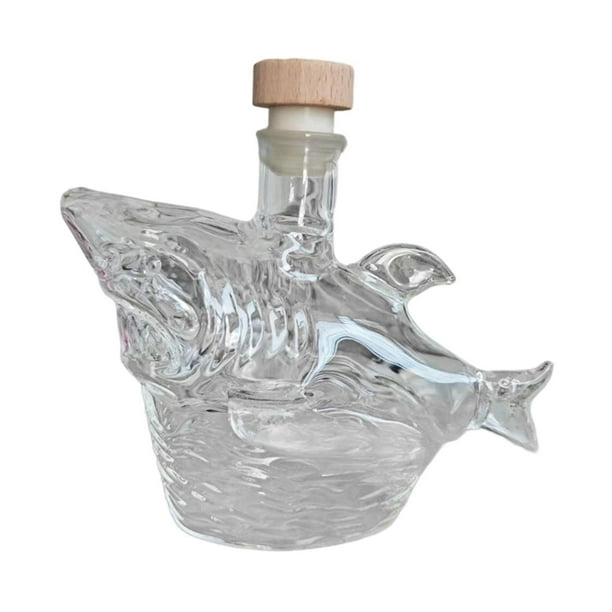 Decantador de whisky con diseño de tiburón, transparente, vacío, divertido, decorativo, 320 ml, idea de regalo para hombres, botella de licor para clu
