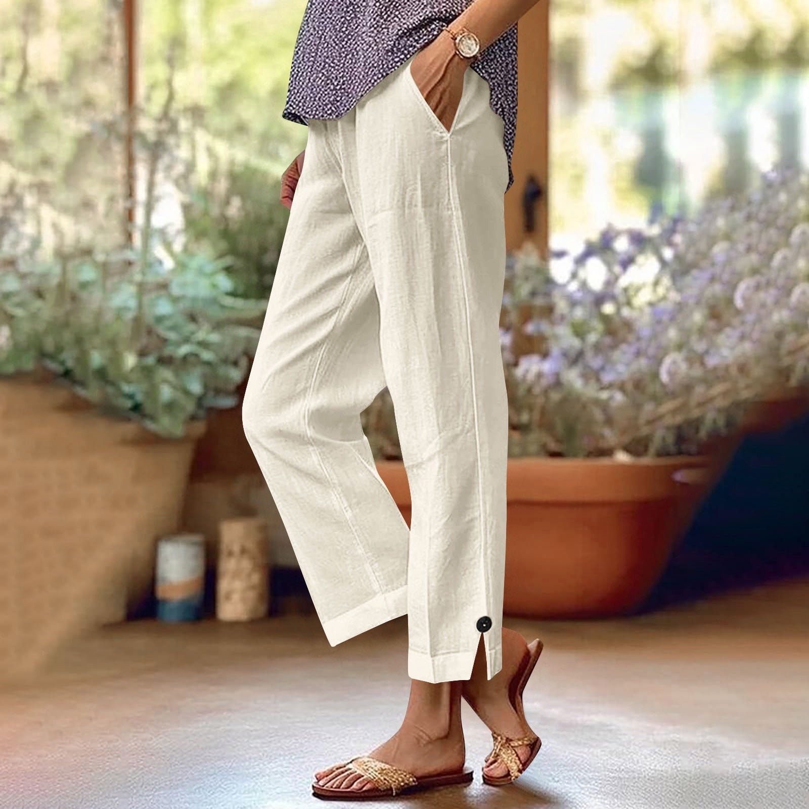 Bottams Soft Linen Pants Womens Mifsaly High Waisted Linen Pants Women Wide Leg Flowy Lounge Trousers  Elastic Waist Casual Beach Pant Summer Soft Lightweight Comfortable Bottoms