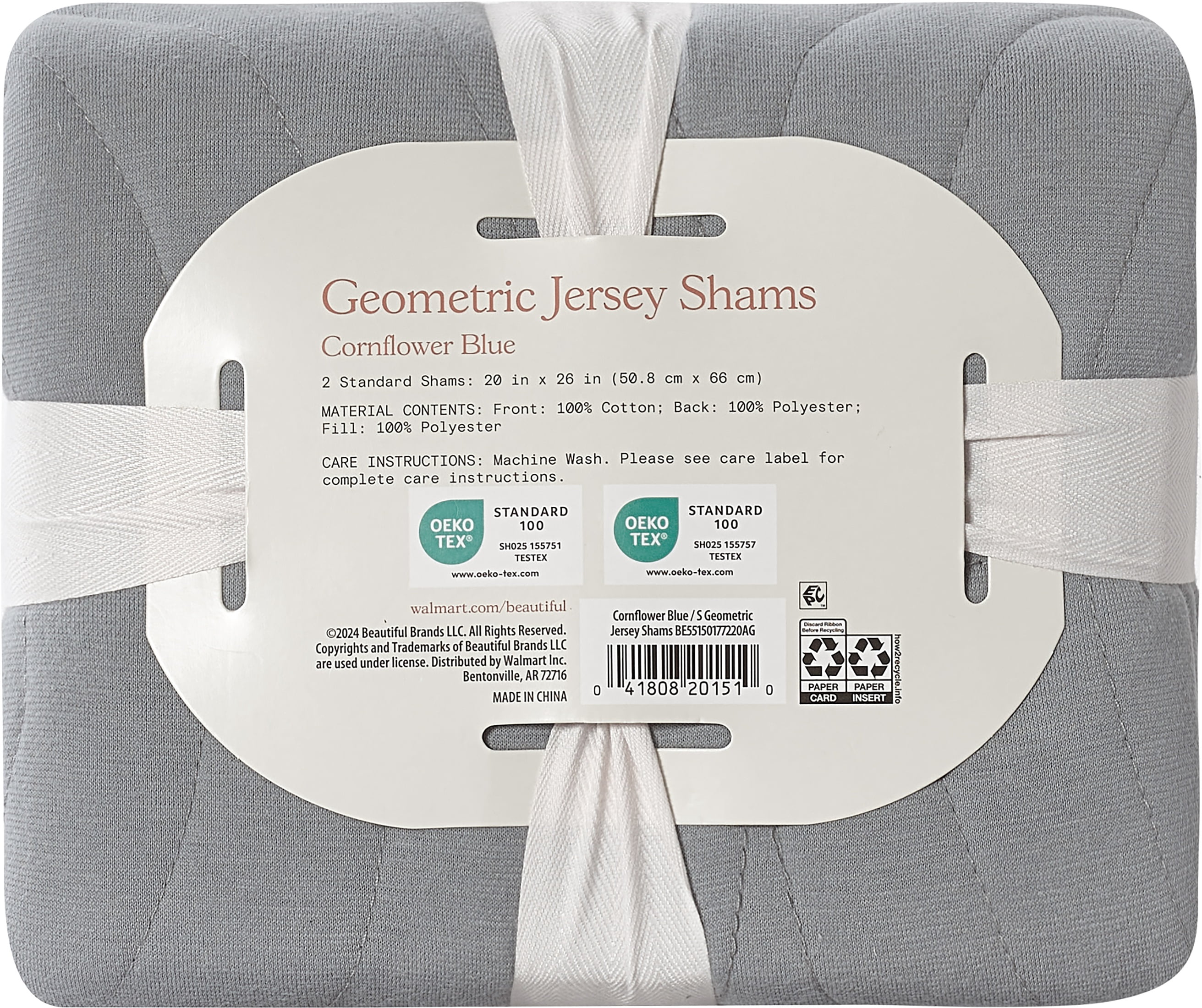 Beautiful by Drew Barrymore Geo Jersey Pillow Sham Set, Blue, Standard, 2 Count
