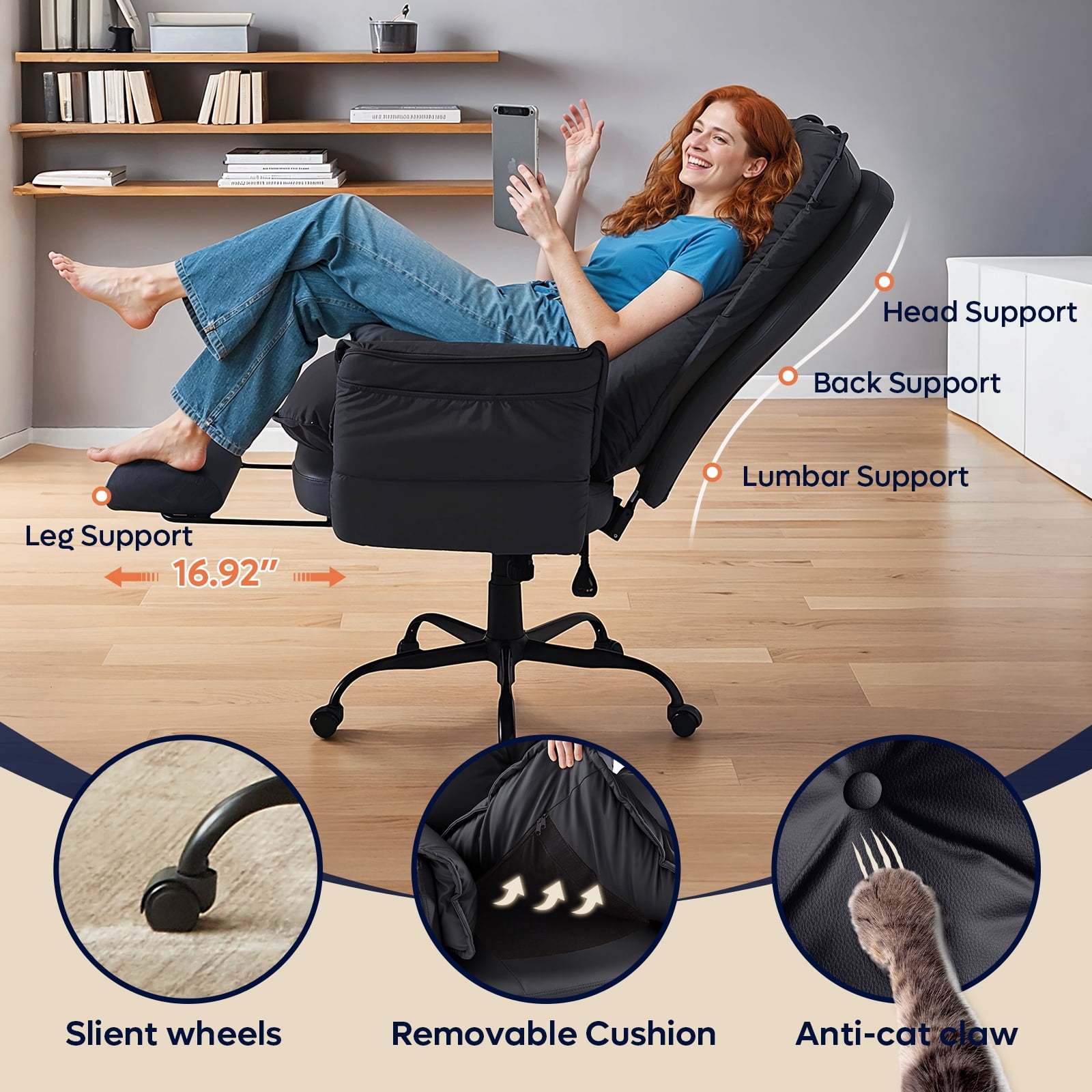 Bestier Big and Tall Executive Office Chair with Footrest and Flip-Up Arms, Ergonomic Reclining High Back Criss Cross Chair with Side Pockets, Height Adjustable, Black
