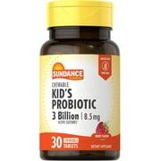 Kid's Chewable Probiotic | 30 Tablets | 3 Billion Active Cultures | Berry Flavor | by Sundance
